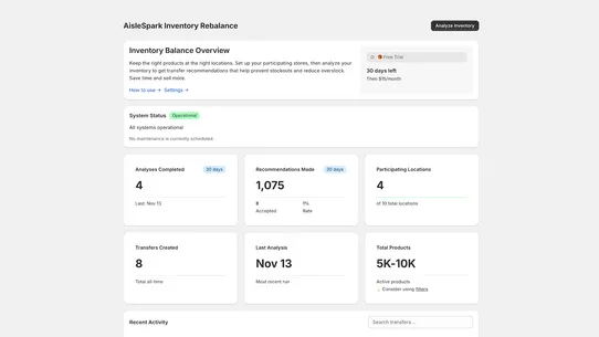 AisleSpark Inventory Rebalance screenshot