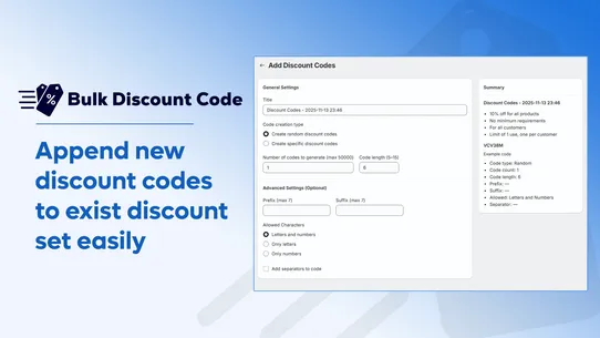 DiscountFix | Create Bulk Code screenshot