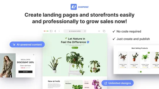 ShopOne Landing Page Builder screenshot