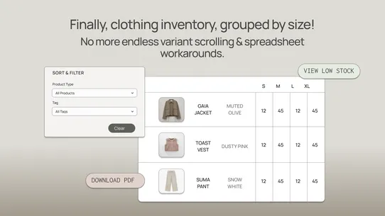 Size Grid — Inventory by Size screenshot