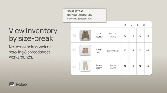 Size Grid — Inventory by Size screenshot