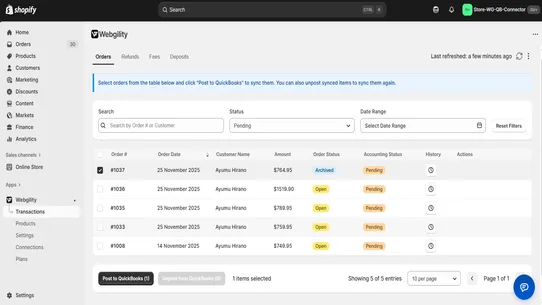Webgility QuickBooks Connector screenshot