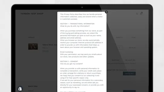 TRDN: Terms &amp; Conditions Popup screenshot