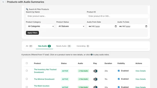 AI Product Audio Summary screenshot