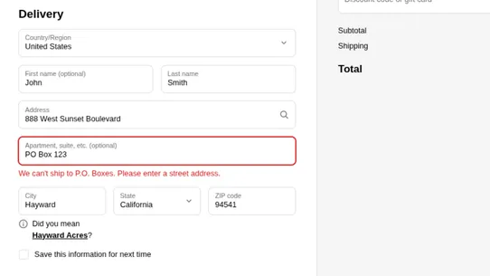 SafeShip PO Box Blocker screenshot