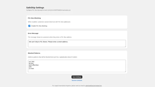 SafeShip PO Box Blocker screenshot