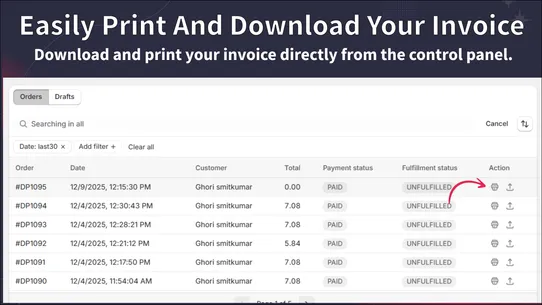 DS Order Printer PDF Invoice screenshot