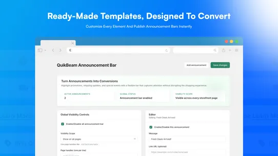 QuikBeam Announcement Bar screenshot