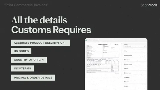 MODS Print Commercial Invoices screenshot