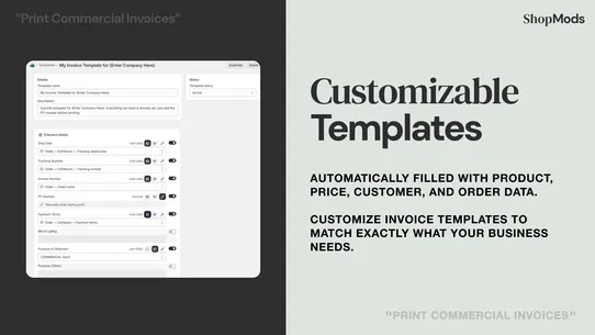 MODS Print Commercial Invoices screenshot