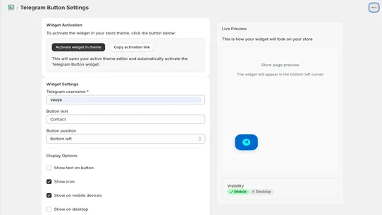 Telegram Chat Buttton screenshot