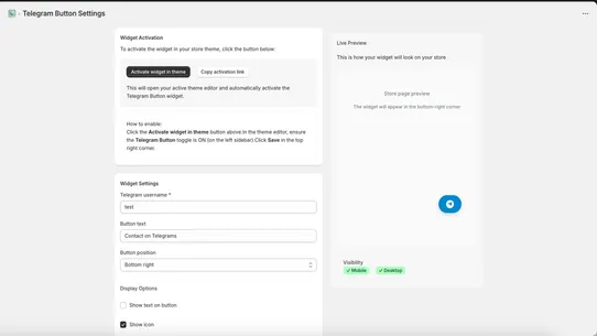 Telegram Chat Button screenshot