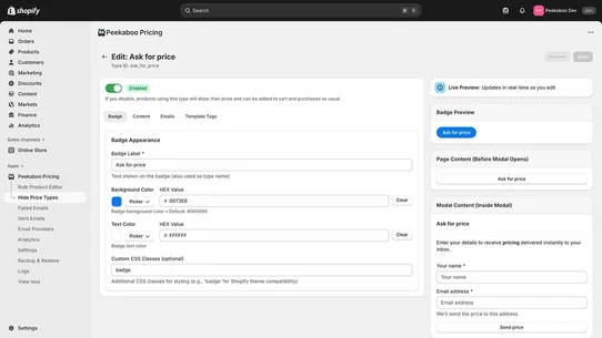 Peekaboo Pricing screenshot