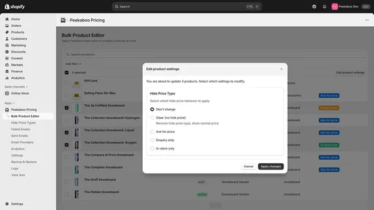 Peekaboo Pricing screenshot
