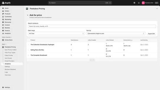 Peekaboo Pricing screenshot