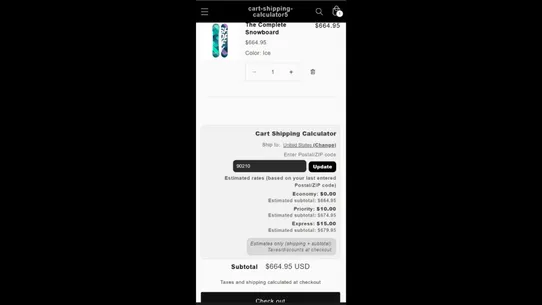 FP1 – Cart Shipping Calculator screenshot