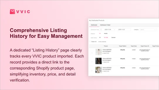 VVIC Listing screenshot