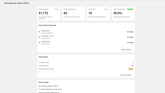 DemandLoop: Back in Stock screenshot