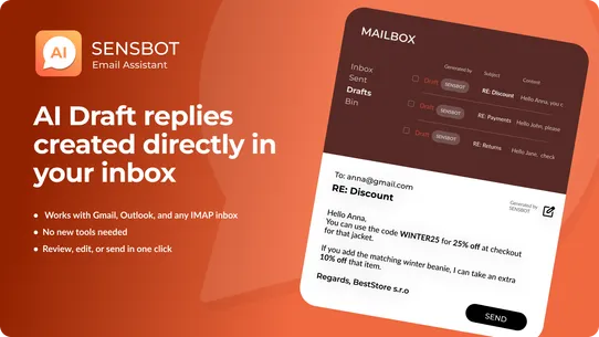 Sensbot AI Email Assistant screenshot
