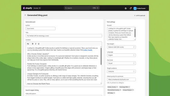 AI ChatGPT Product Description screenshot