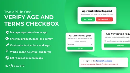 ViaVerify Age &amp; Terms Checkbox screenshot