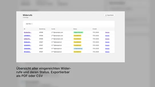 Widerruf Manager screenshot