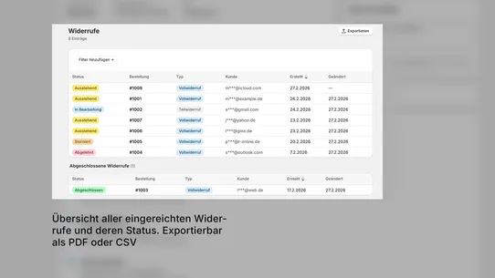 Widerruf Manager screenshot
