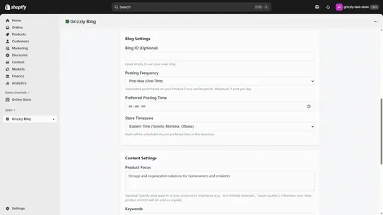 Grizzly AI Blog Post Generator screenshot