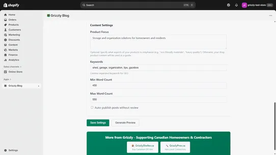 Grizzly AI Blog Post Generator screenshot