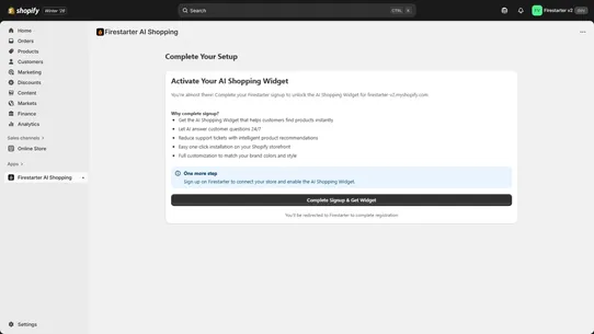Firestarter AI Shopping Widget screenshot