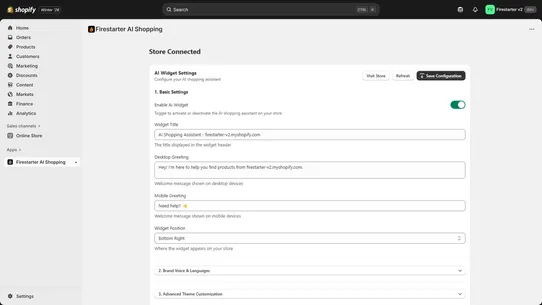 Firestarter AI Shopping Widget screenshot