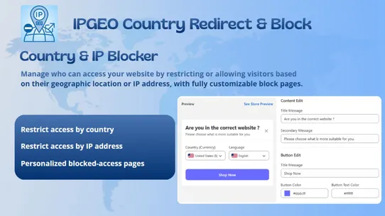 IPGeo Country Redirect &amp; Block screenshot
