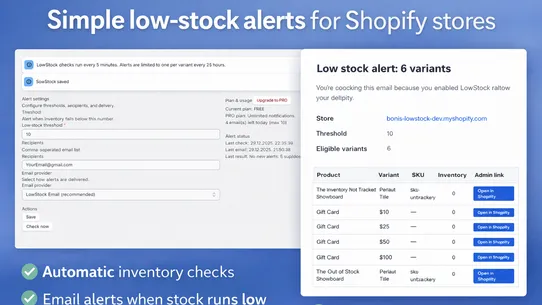 LowStock – Inventory Alerts screenshot