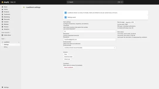 LowStock – Inventory Alerts screenshot