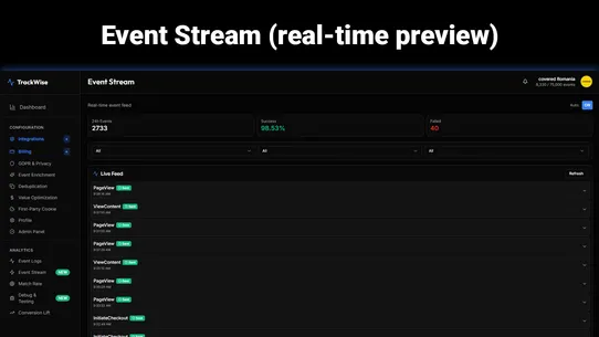 TrackWise Server Side Tracking screenshot