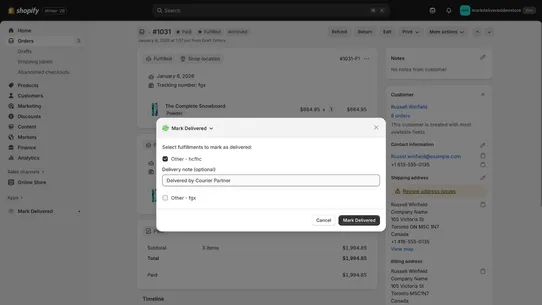 Mark Delivered screenshot