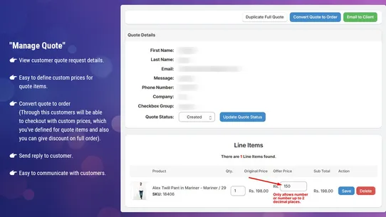 C: Request Quote ‑ Hide Price screenshot