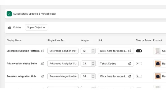 Structa Metaobject Bulk Editor screenshot