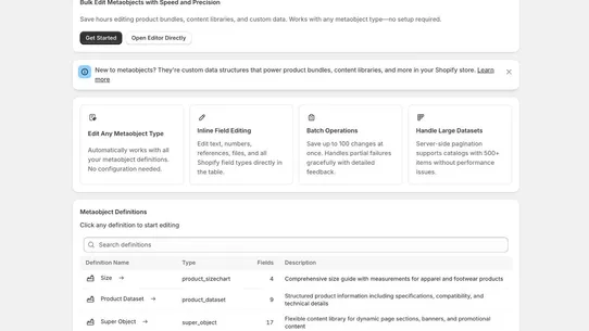 Structa Metaobject Bulk Editor screenshot