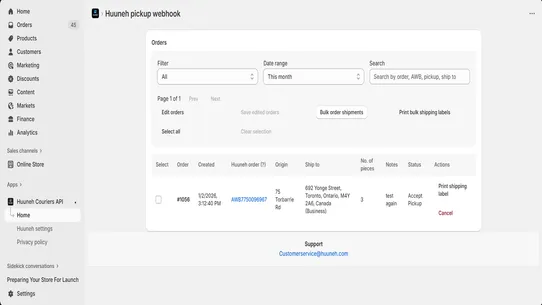 Huuneh Couriers API screenshot