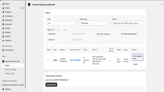 Huuneh Couriers API screenshot