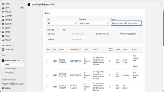 Huuneh Couriers API screenshot