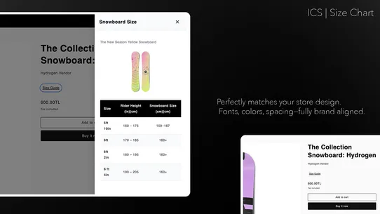 ICS Size Chart screenshot