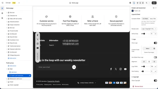 Footer Lab Customizer screenshot