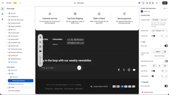 Footer Lab Customizer screenshot