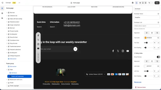 Footer Lab Customizer screenshot