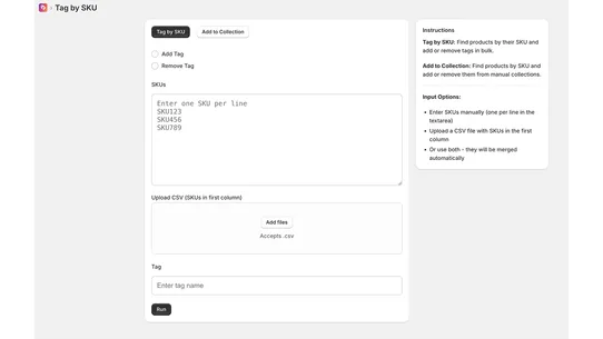 Tag By SKU / Add to Collection screenshot