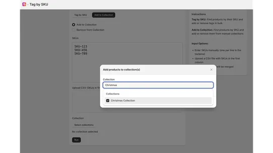 Tag By SKU / Add to Collection screenshot