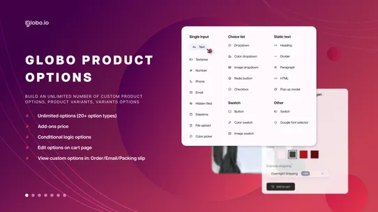 Globo Product Options, Variant screenshot