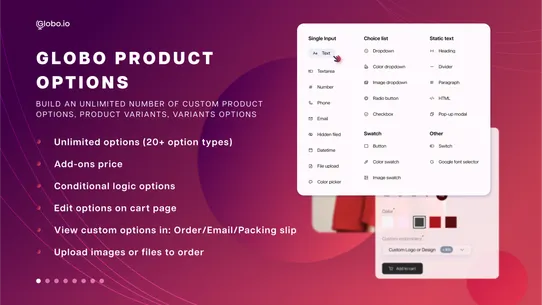 Globo Product Options, Variant screenshot